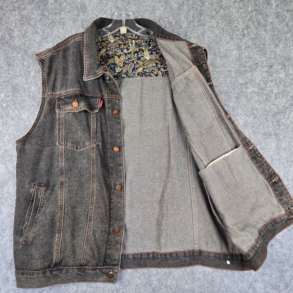 Falmer Heritage Denim Vest Mens XXL Black Regular Trucker Paisley Lined Yoke